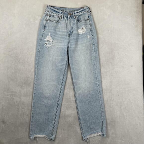 American Eagle Outfitters Denim - American Eagle 90s High Rise Boyfriend Jeans Womens 4 Blue Distressed Denim